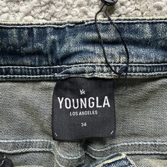 Men's YoungLA DistressedDenim Shorts, 34", NWT, IndigoWashed - Picture 9 of 11